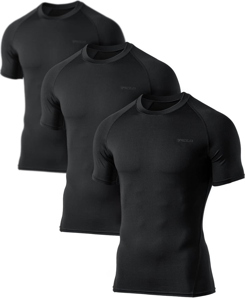 TSLA Men's UPF 50+ Quick Dry Short Sleeve Compression Shirts, Athletic Workout Shirt, Water Sports Rash Guard, Core Tops 3pack Jet Black, Medium - Image 2